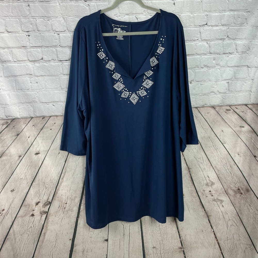Just My Size 4X Blue V-Neck Pullover Stretch Tunic Top EUC